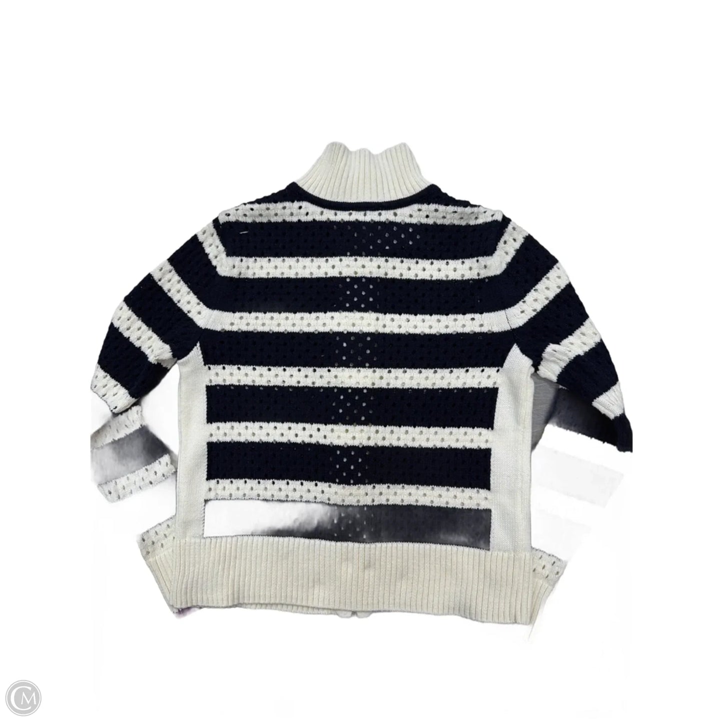 Sweater Cardigan By Talbots In Blue & Cream, Size: S