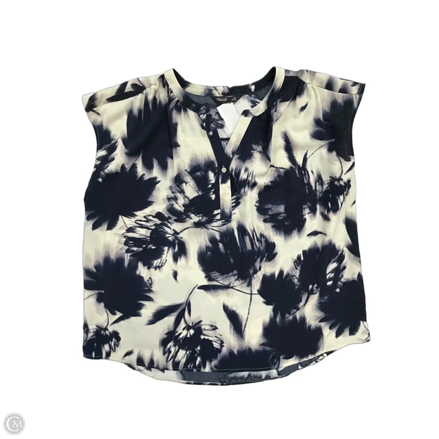 Top Short Sleeve By Simply Vera In Blue & Cream, Size: Xl