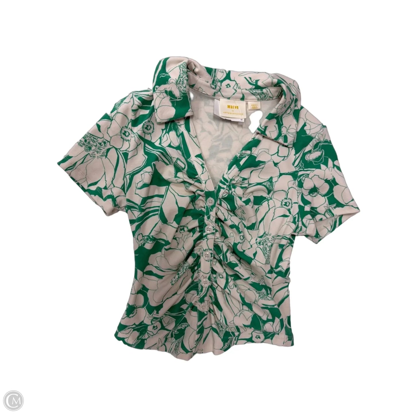 Top Short Sleeve By Maeve In Green & White, Size: S