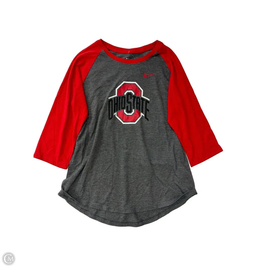 Top 3/4 Sleeve By Nike Apparel In Grey & Red, Size: M
