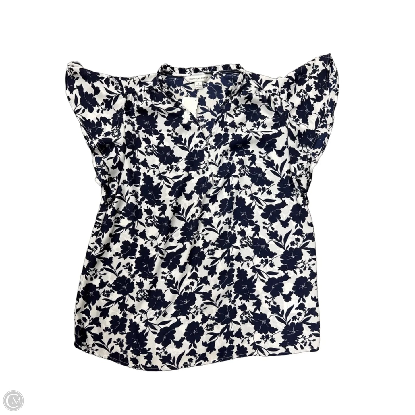 Top Short Sleeve By Counterparts In Blue & White, Size: S