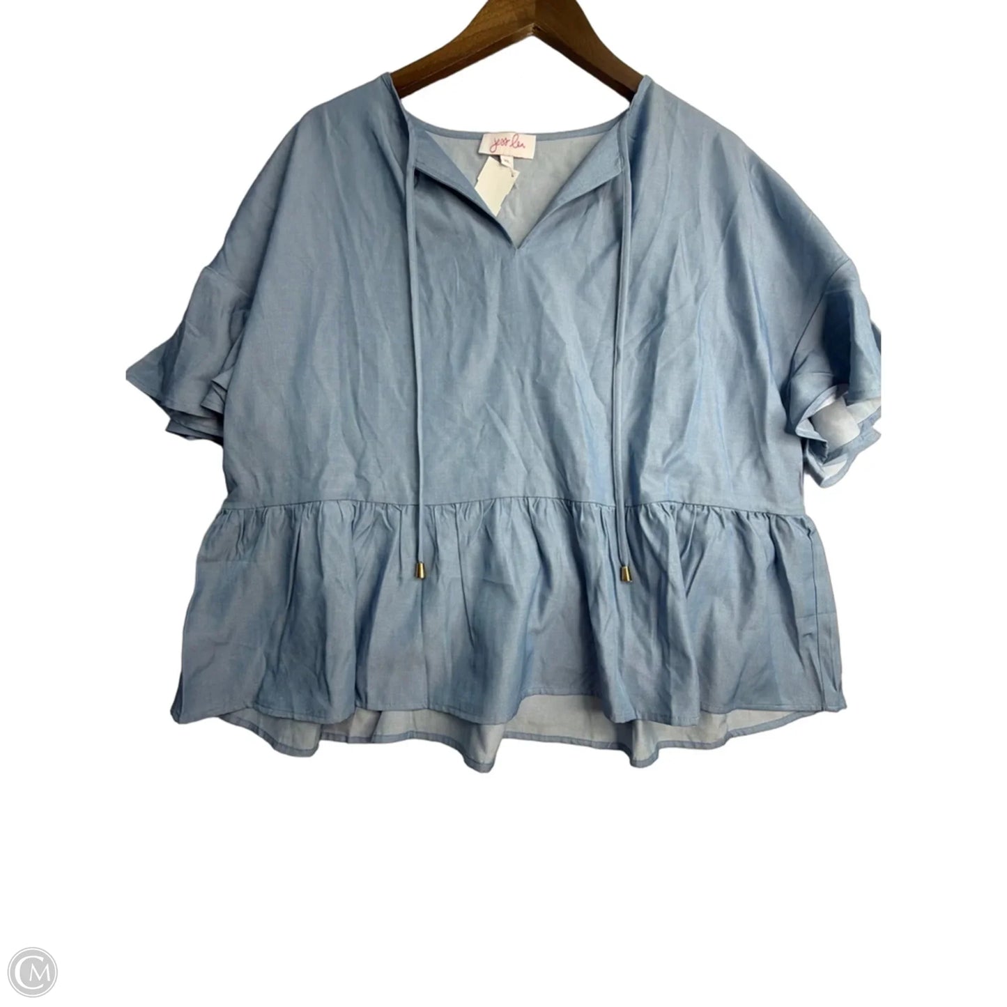 Top Short Sleeve By Jess Lea In Blue Denim, Size: Xl