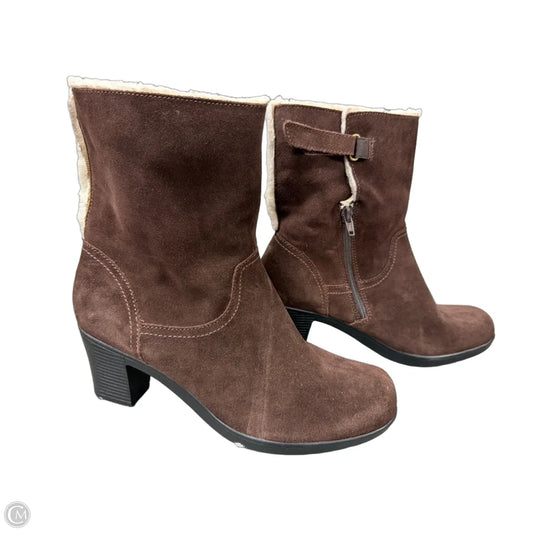 Boots Ankle Heels By Clarks In Brown, Size: 9