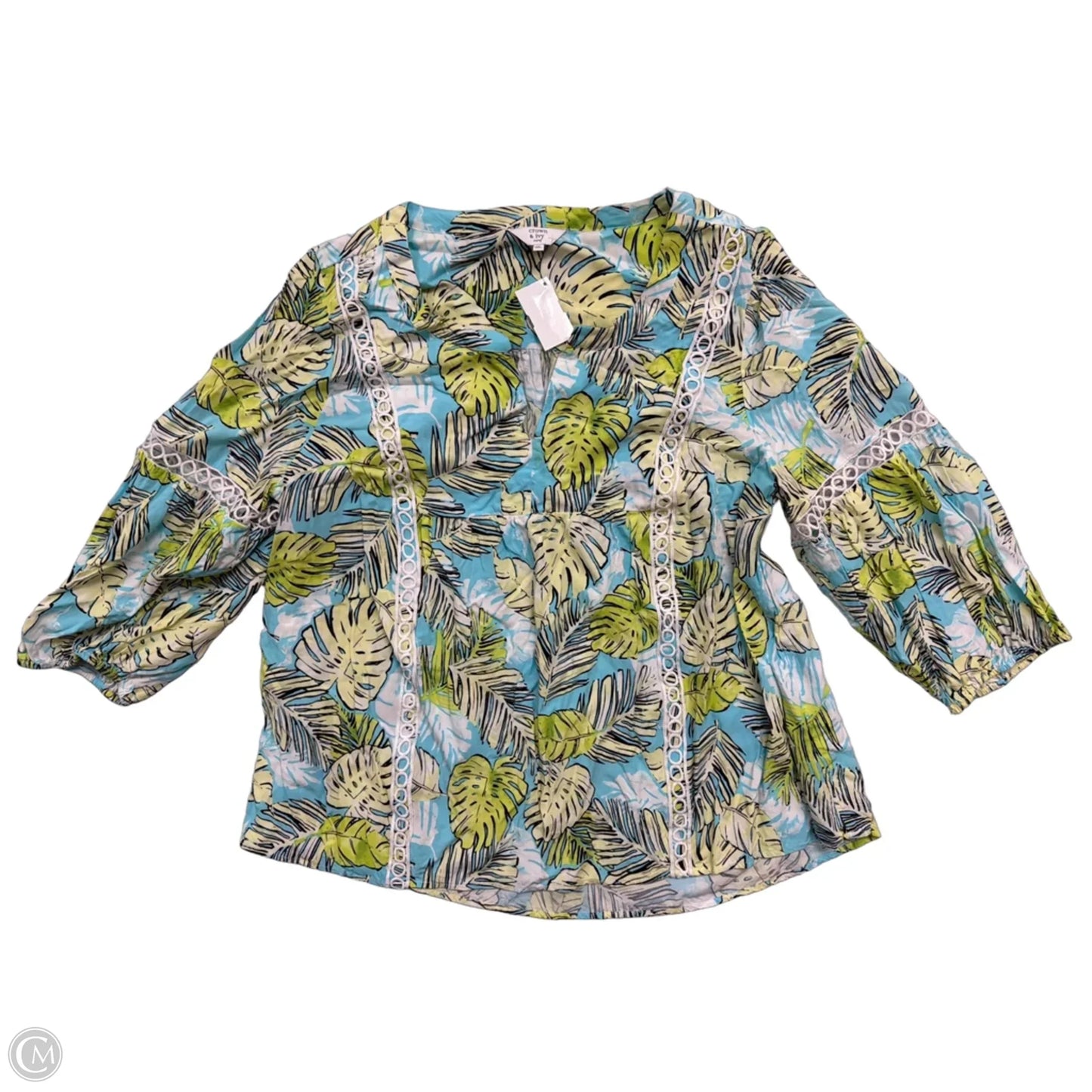 Top 3/4 Sleeve By Crown And Ivy In Tropical Print, Size: 1x