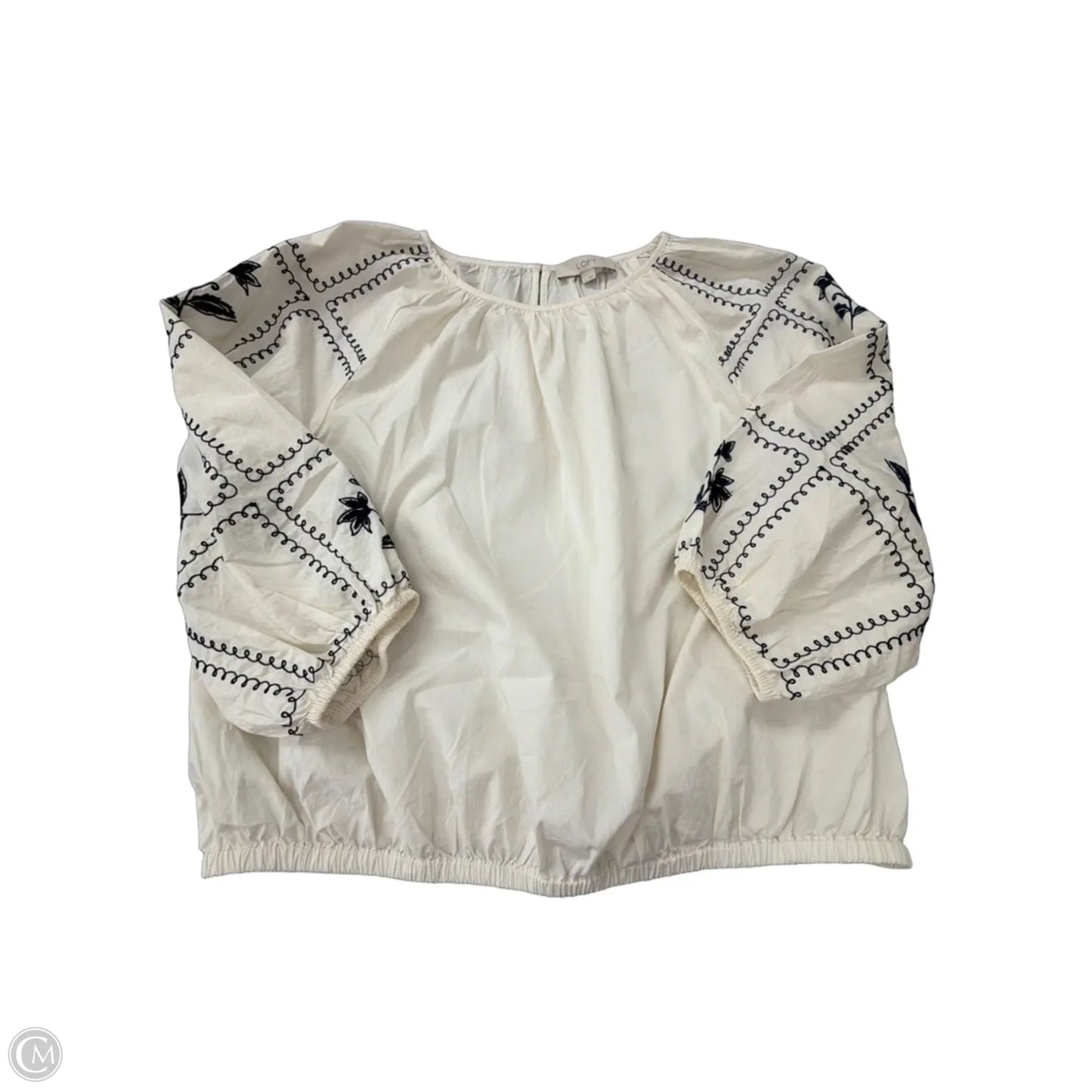 Top Long Sleeve By Loft In Black & Cream, Size: L