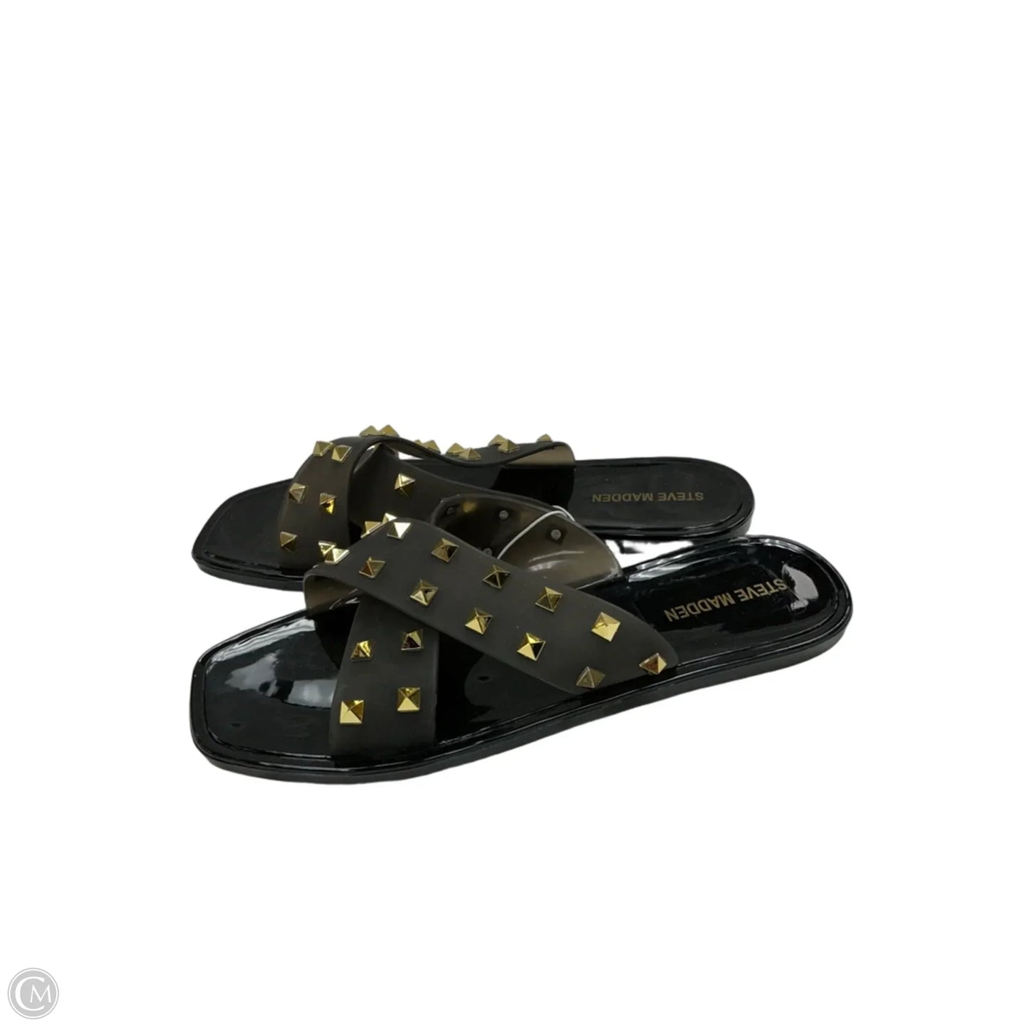 Sandals Flats By Steve Madden In Black & Gold, Size: 8
