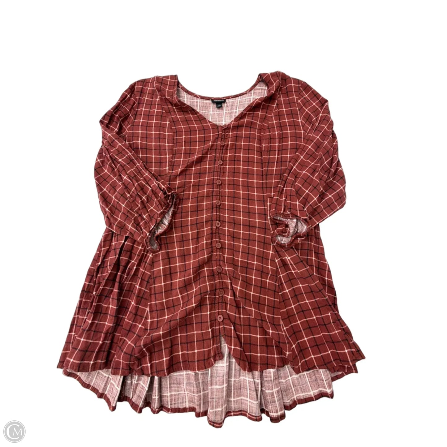 Top 3/4 Sleeve By Torrid In Plaid Pattern, Size: 2x