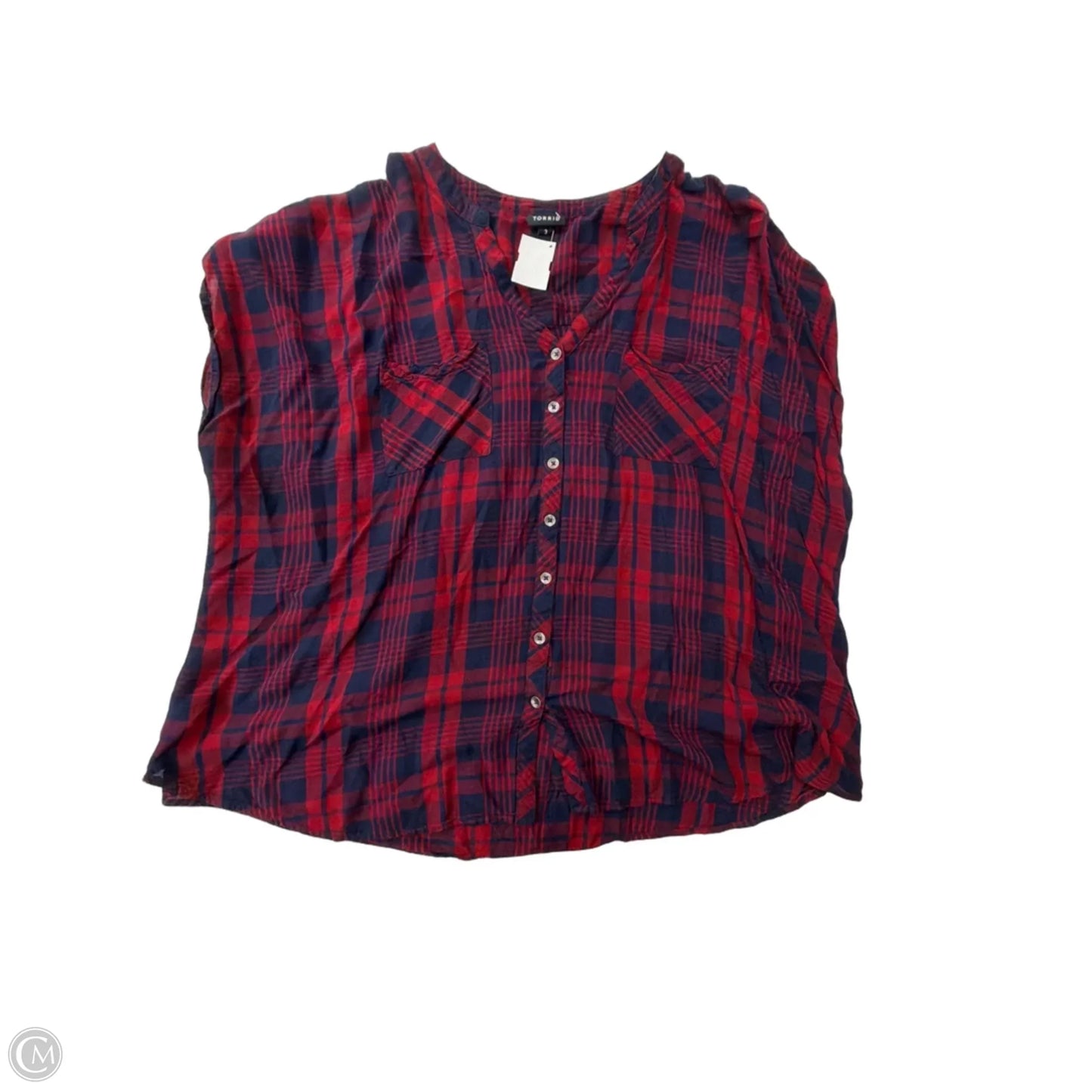 Top Short Sleeve By Torrid In Plaid Pattern, Size: 3x