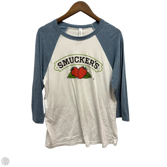 Top 3/4 Sleeve By Canvas In Blue & White, Size: L
