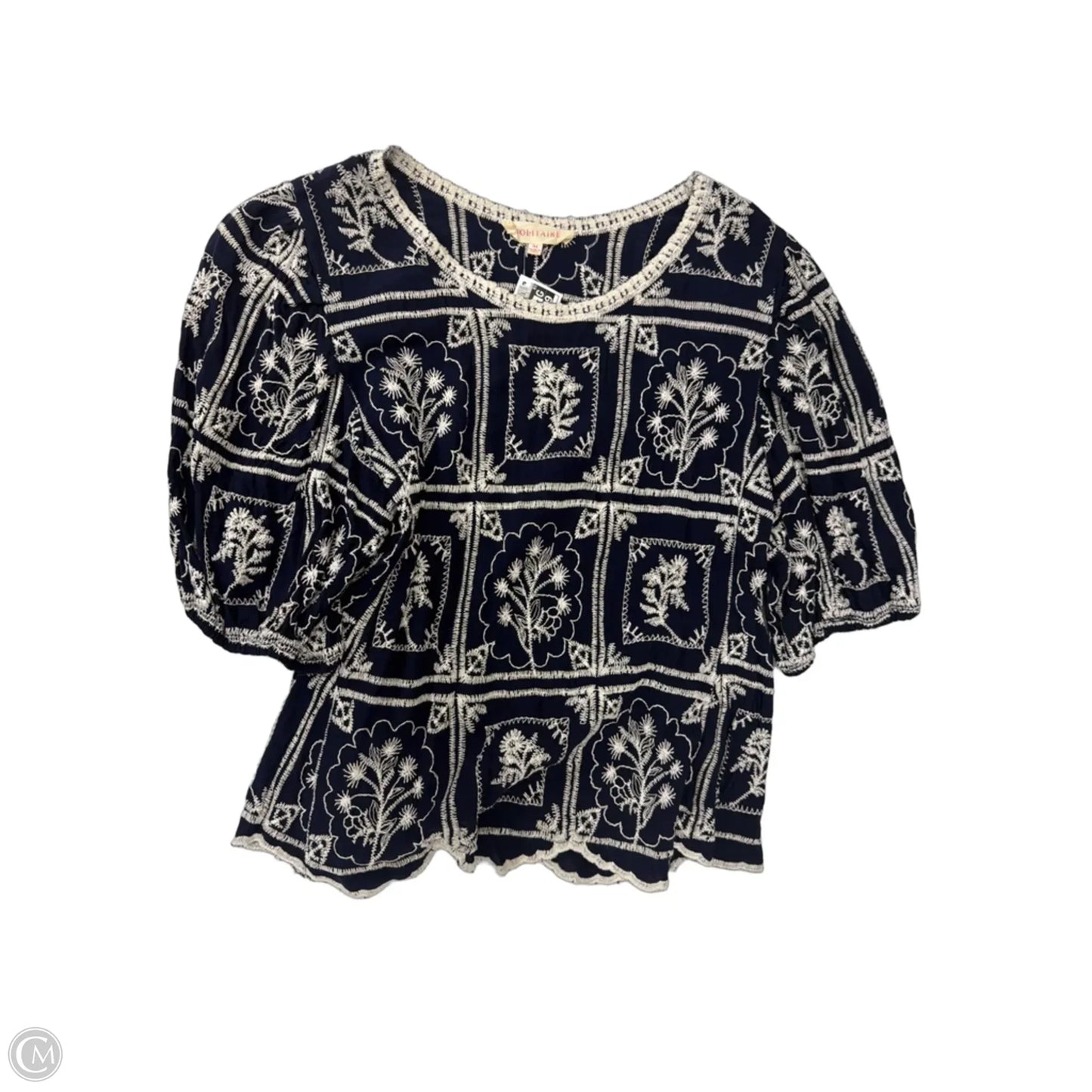 Top Short Sleeve By Solitaire In Blue & Cream, Size: M