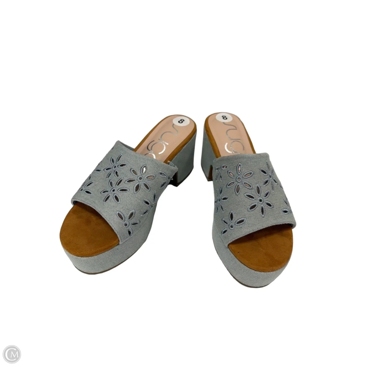 Sandals Heels Block By Sugar In Blue Denim, Size: 8
