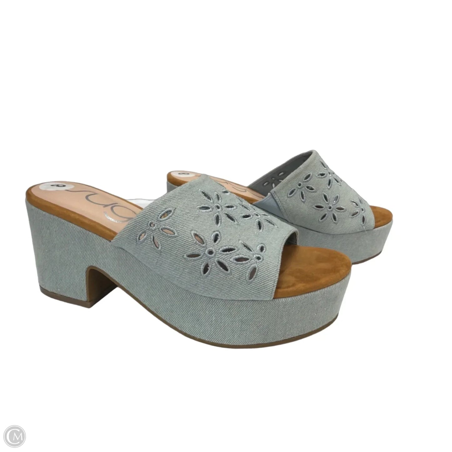 Sandals Heels Block By Sugar In Blue Denim, Size: 8