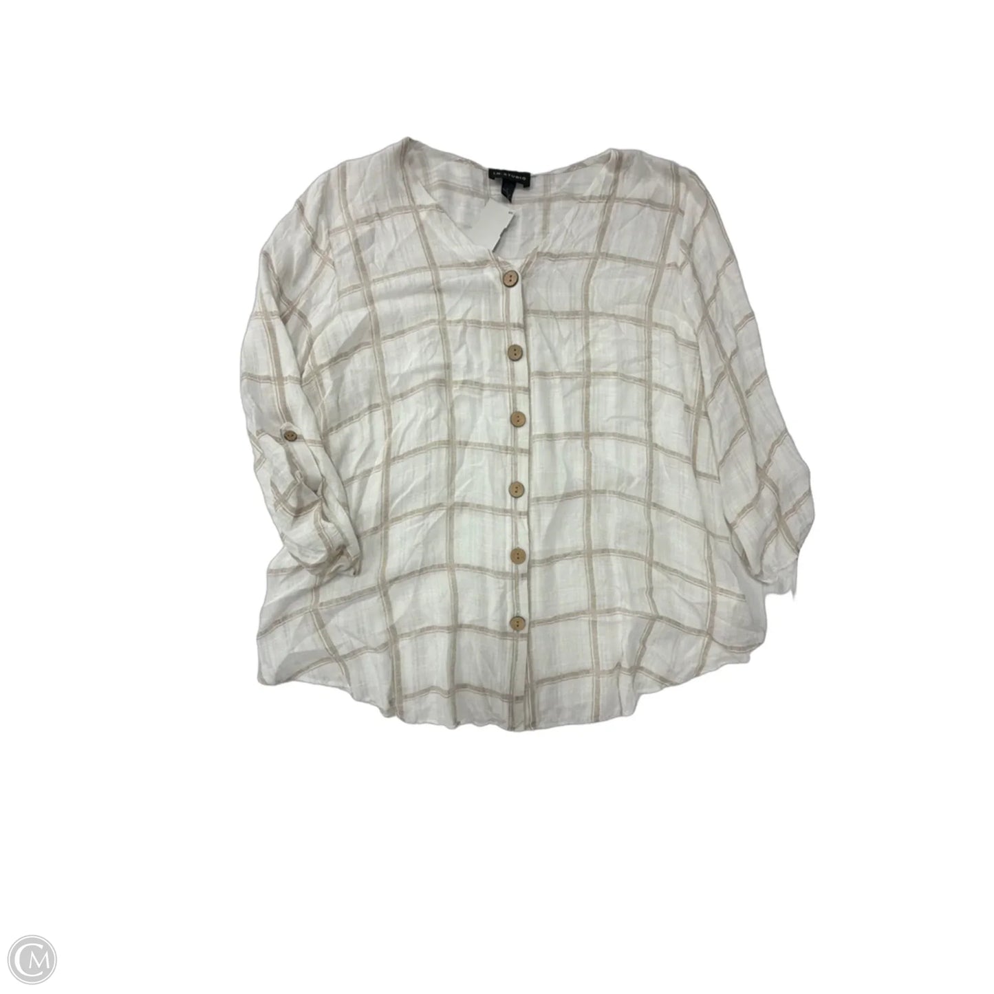 Top 3/4 Sleeve By In Studio In Plaid Pattern, Size: L