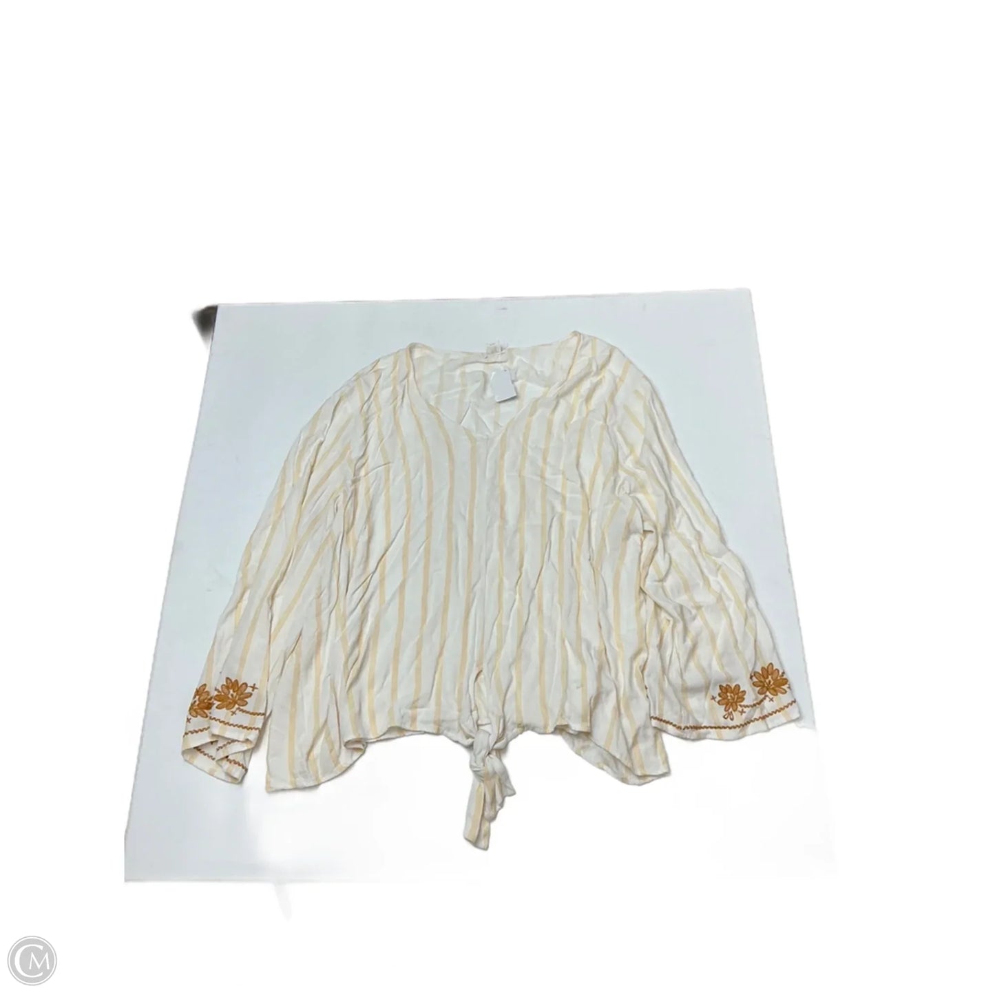 Top Long Sleeve By Eyeshadow In White & Yellow, Size: 3x