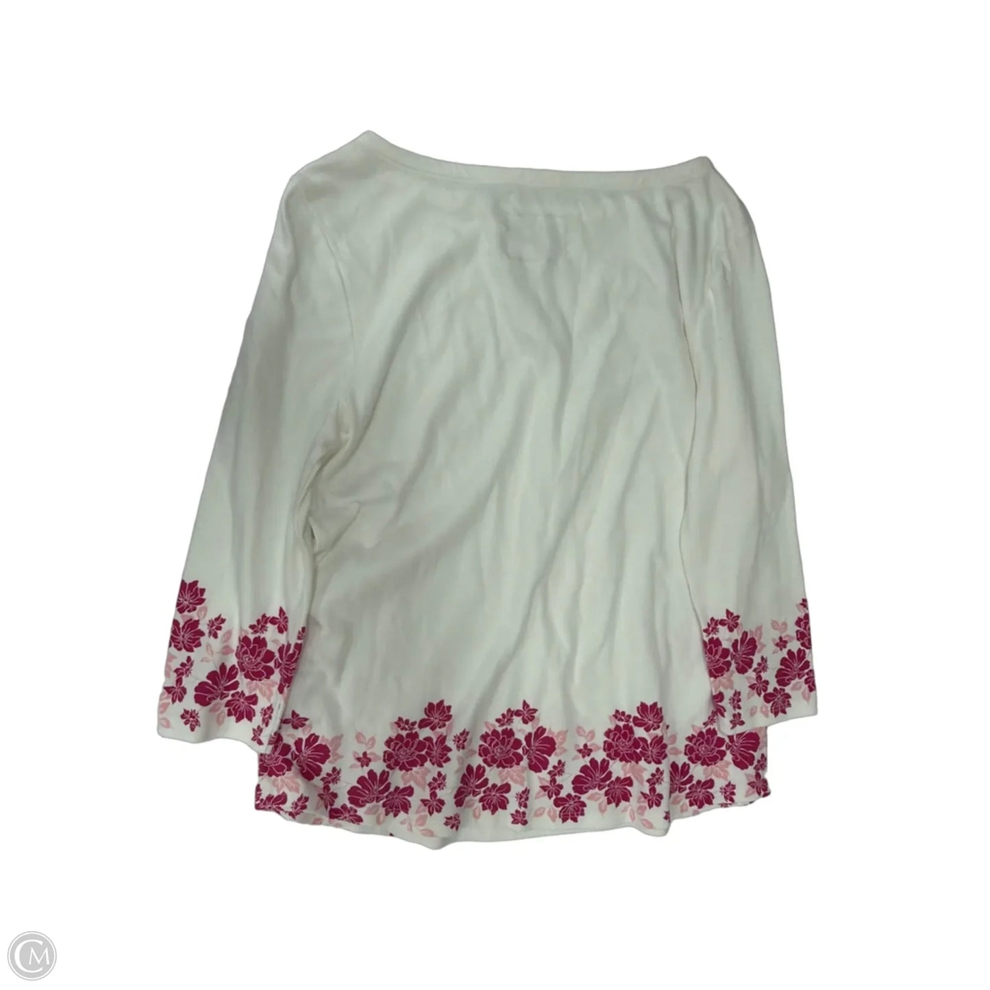 Top 3/4 Sleeve By Charter Club In Pink & White, Size: L