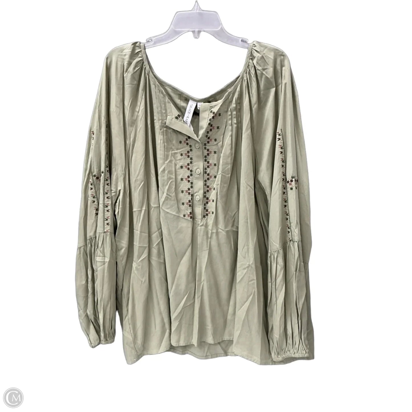 Top Long Sleeve By Grace + Karma In Green, Size: 2x