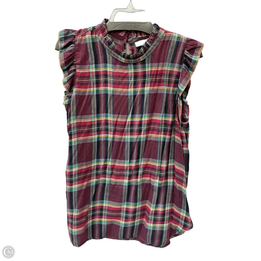 Top Sleeveless By Loft In Plaid Pattern, Size: L