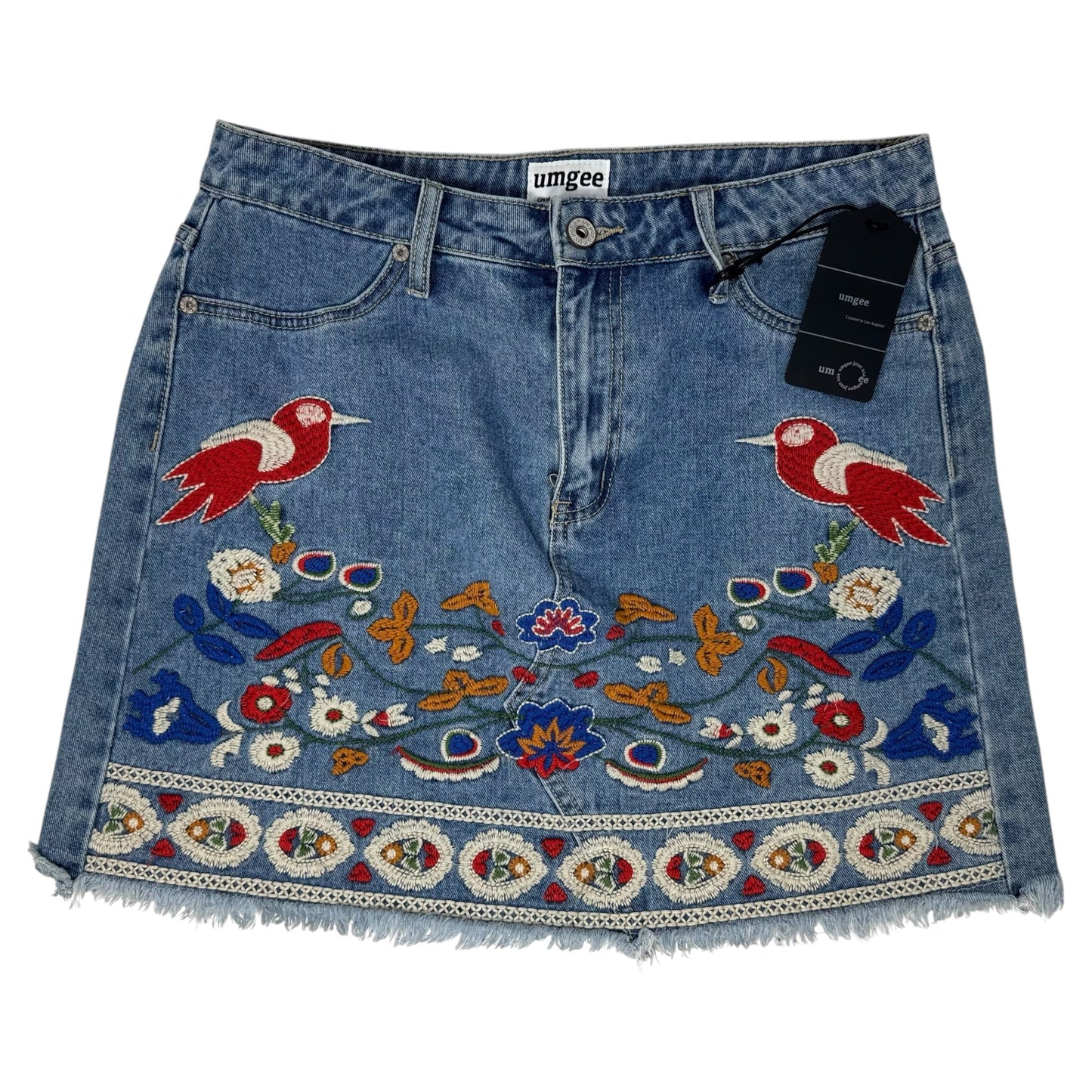Embroidered Denim Mini Skirt By Umgee In Blue, Size: L