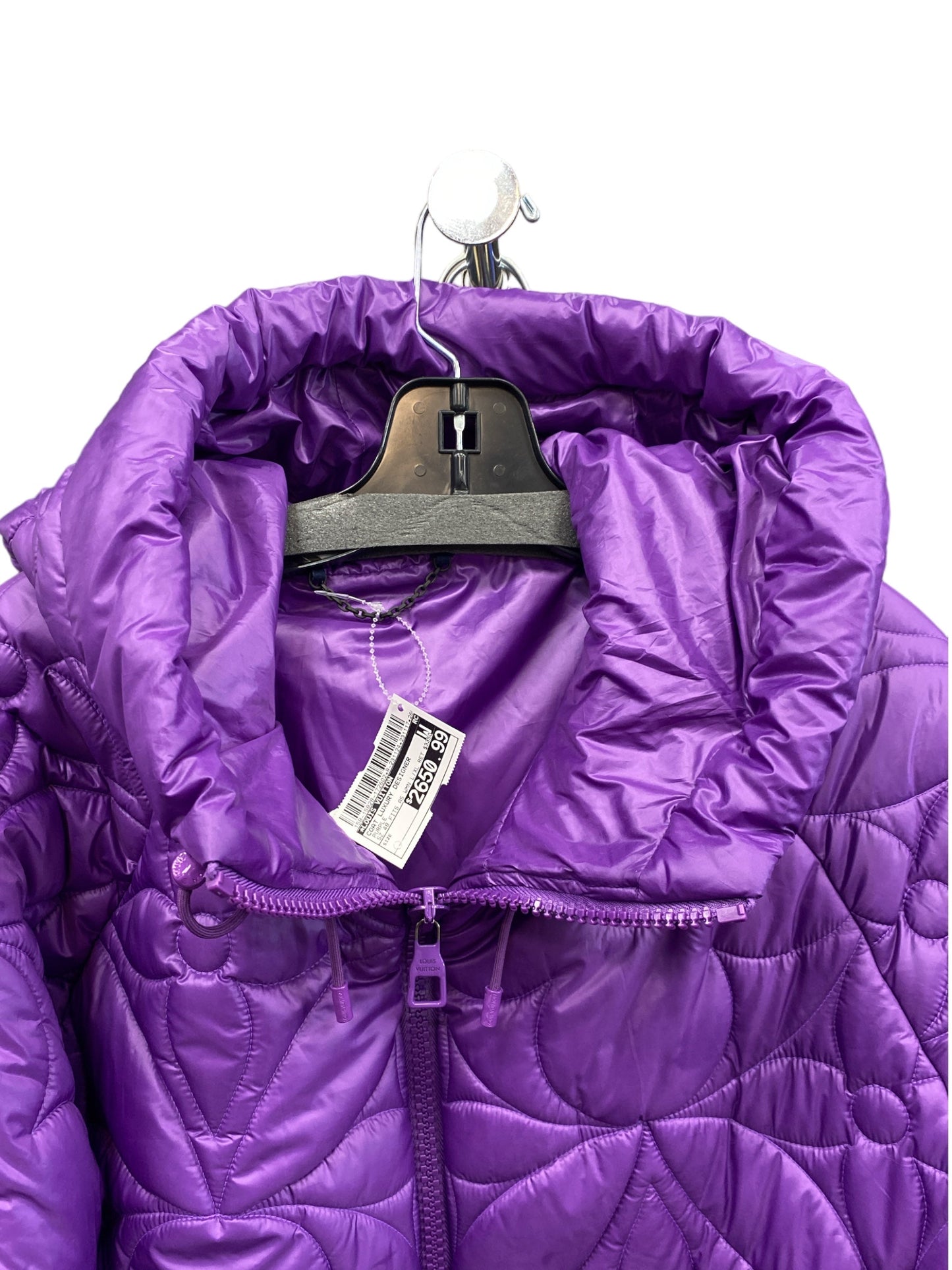 Coat Luxury Designer By Louis Vuitton Purple Flower Monogram Puffer JacketSize:48