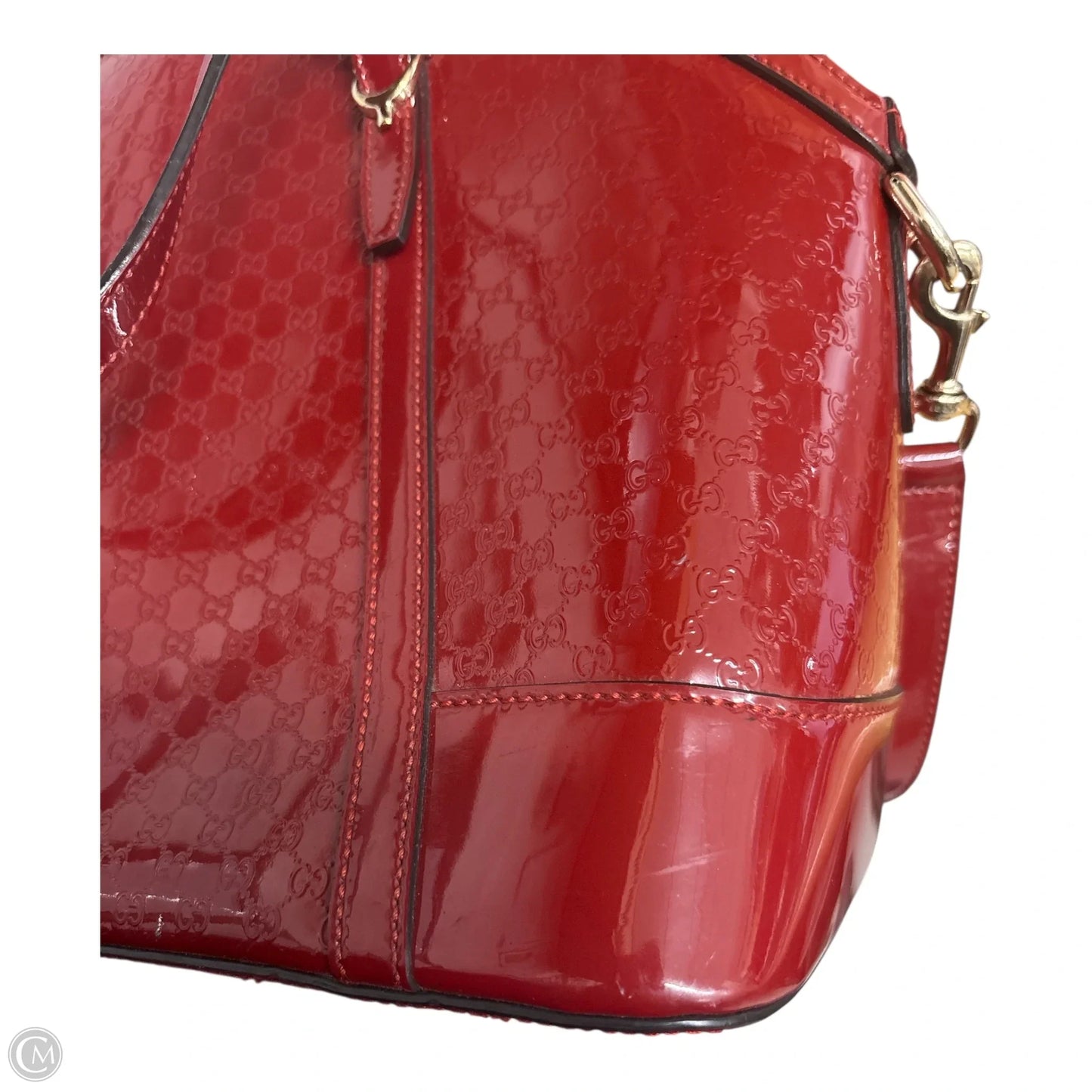 Handbag Luxury Designer By Gucci, Size: Large Patent Satchel