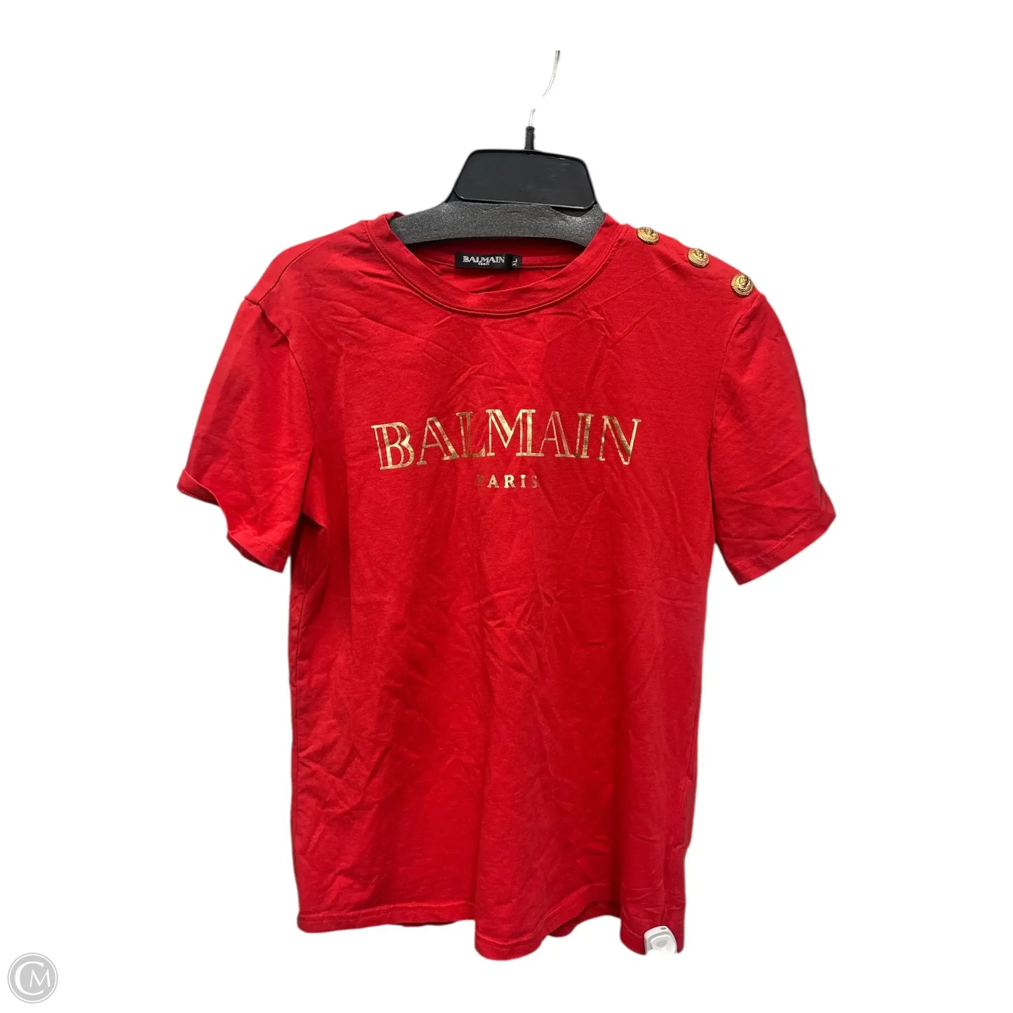 Top Short Sleeve Luxury Designer By Balmain In Red, Size: Xl