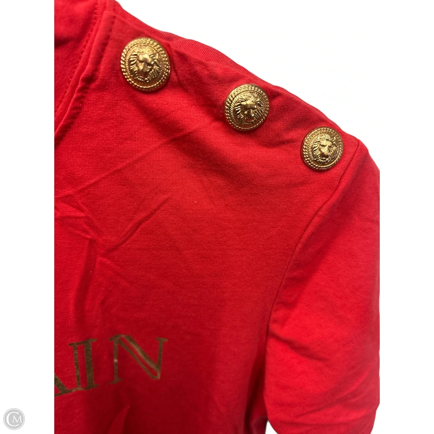 Top Short Sleeve Luxury Designer By Balmain In Red, Size: Xl