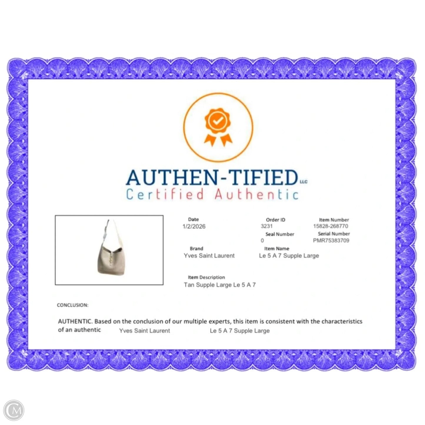 Yves Saint Laurent Large Tan Leather Hobo Shoulder Bag (Le 5 à 7)