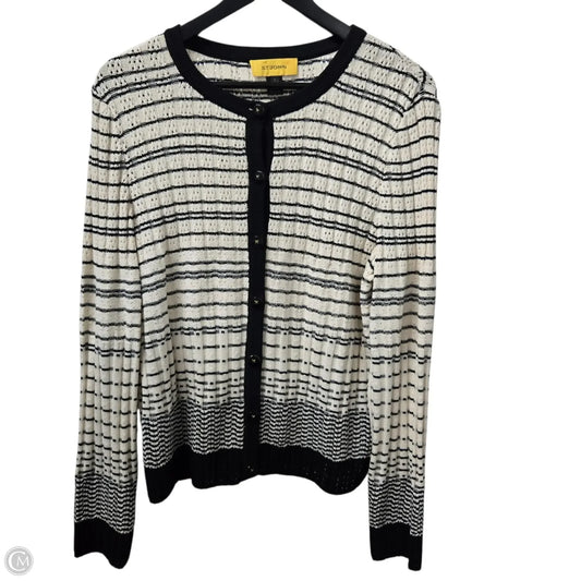 Cardigan Luxury Designer By St John Collection In Black & Cream, Size: L
