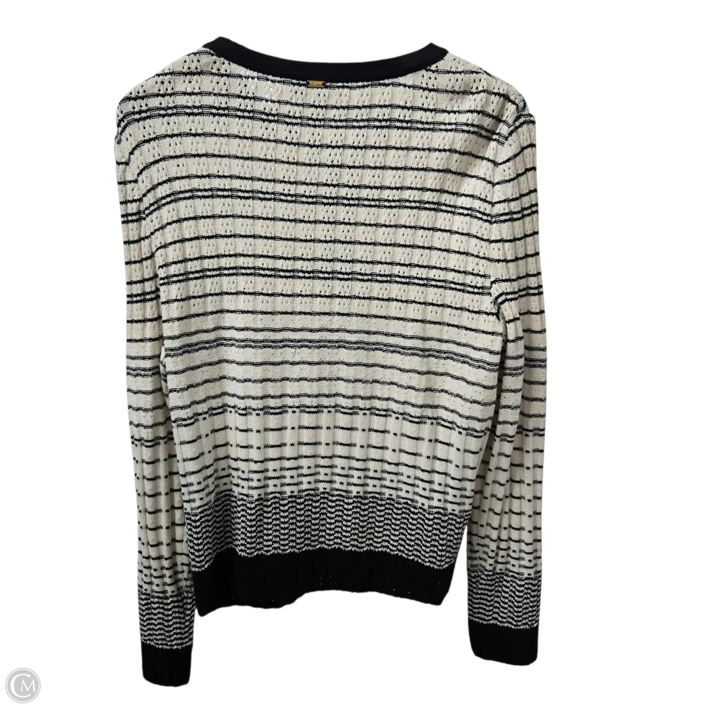 Cardigan Luxury Designer By St John Collection In Black & Cream, Size: L