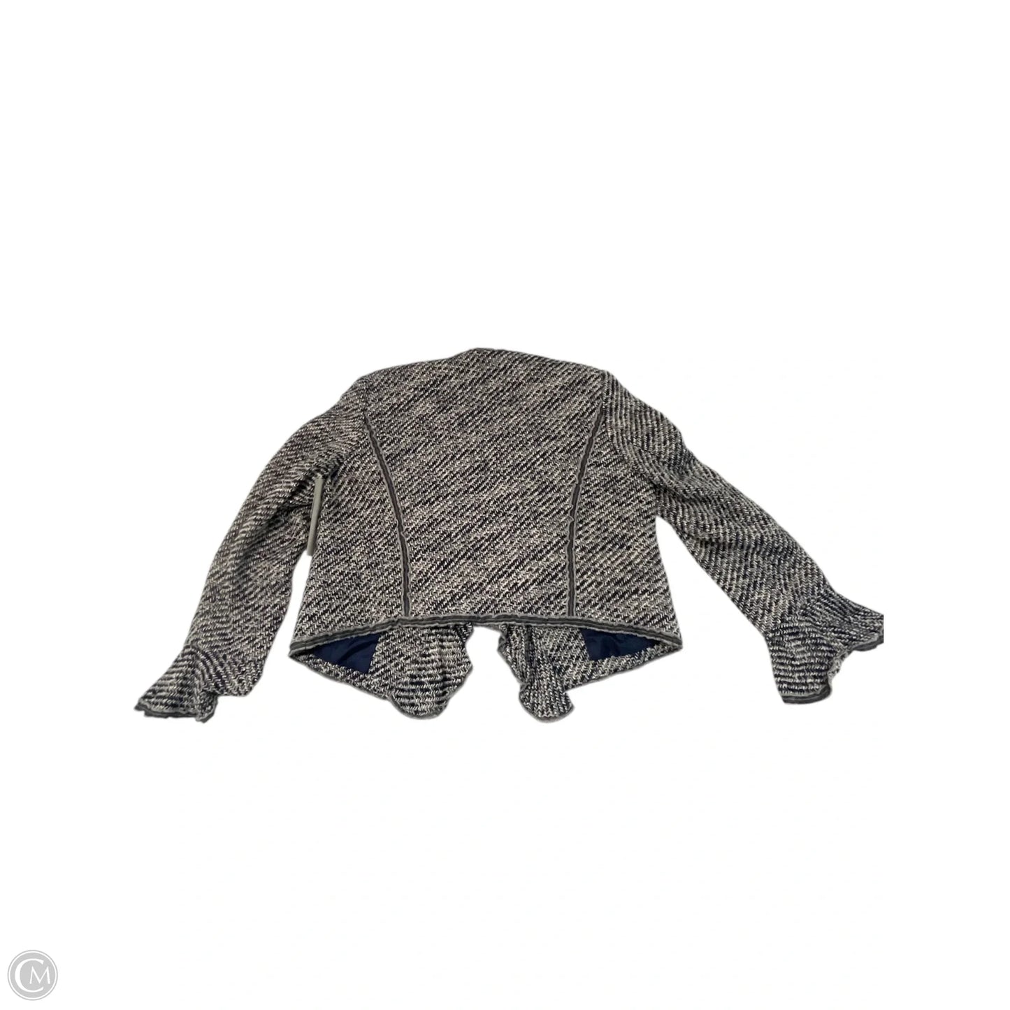 Blazer Luxury Designer By Oscar De La Renta In Blue & White, Size: 12