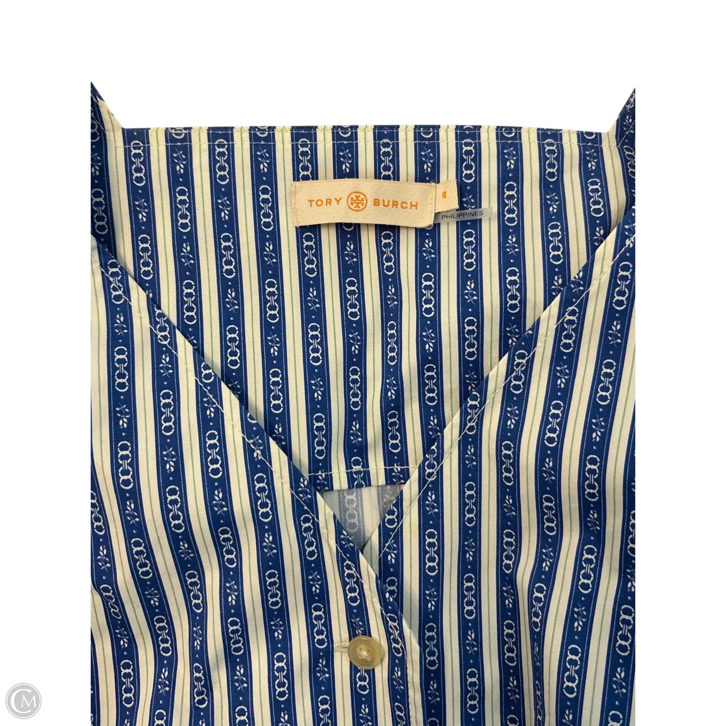 Top Long Sleeve Designer By Tory Burch In Blue & White, Size: 0