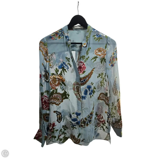 Top Long Sleeve Designer By Alice + Olivia In Blue, Size: S