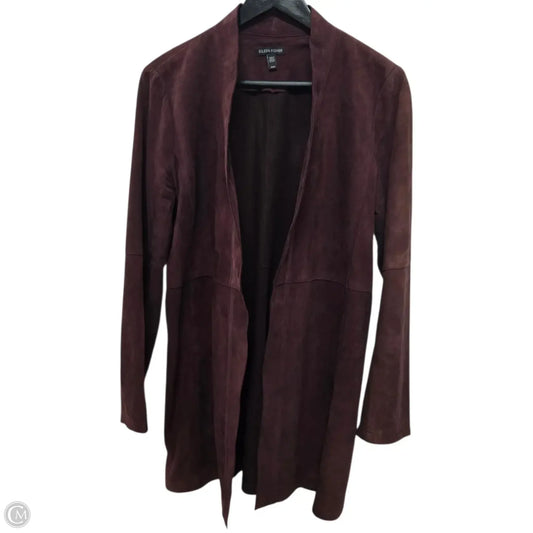 Jacket Leather By Eileen Fisher In Maroon, Size: M