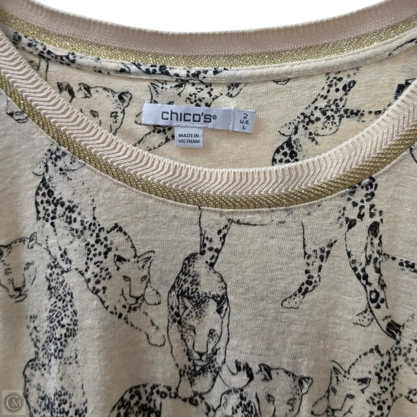 Top Short Sleeve Basic By Chicos In Animal Print, Size: L