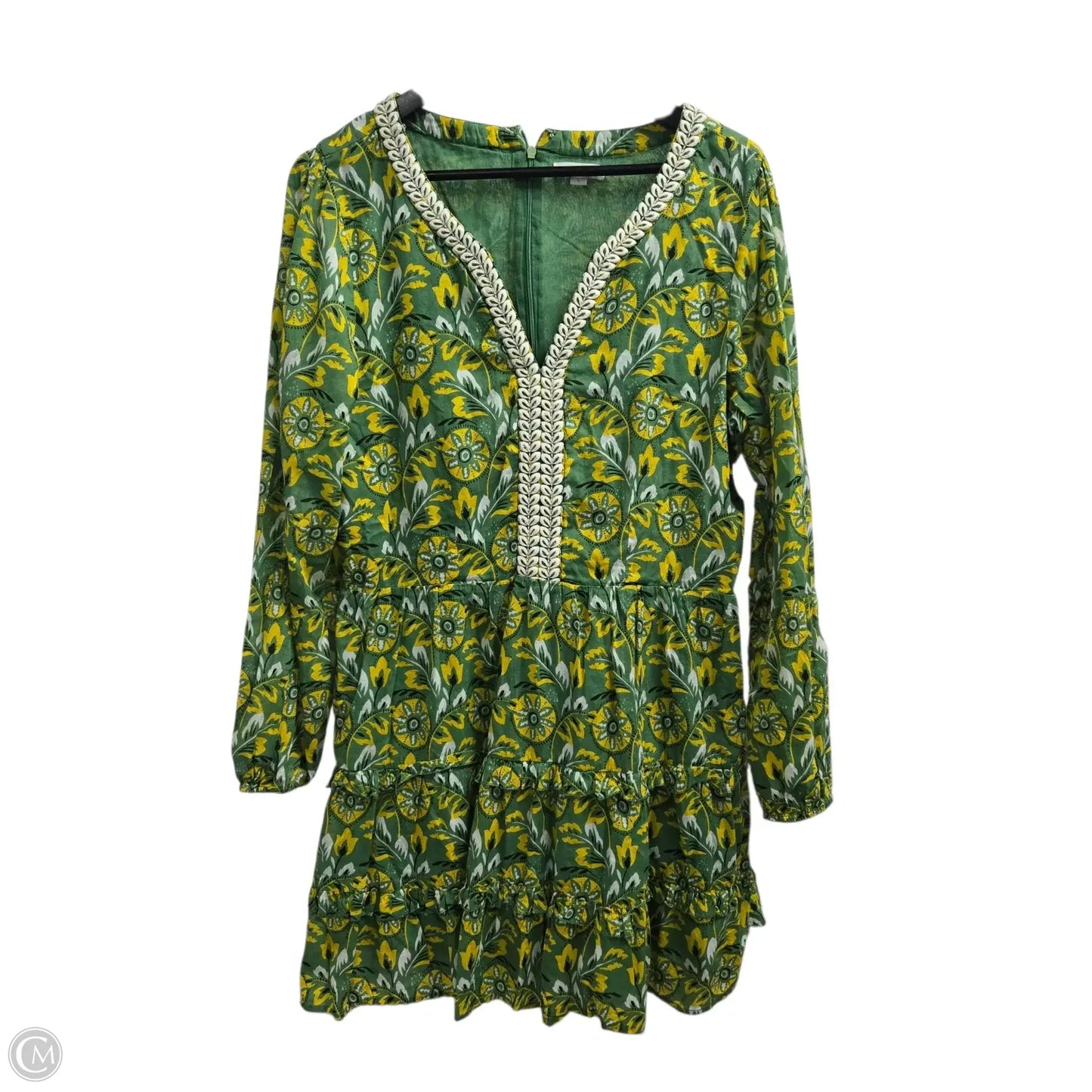 Dress Casual Midi By Roller Rabbit In Green & Yellow, Size: L