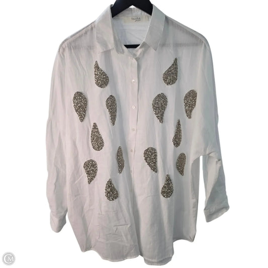 Top Long Sleeve By Clothes Mentor In Silver & White, Size: M