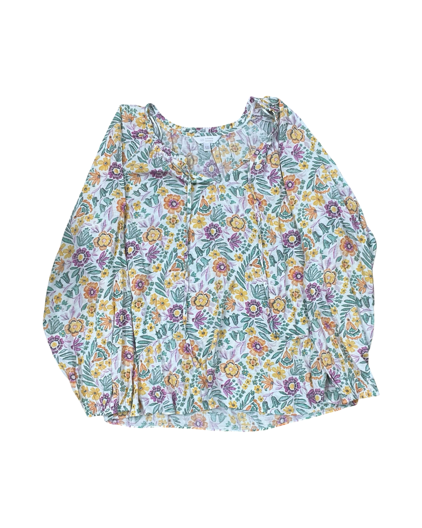 Top 3/4 Sleeve By Lc Lauren Conrad In White & Yellow, Size:1X