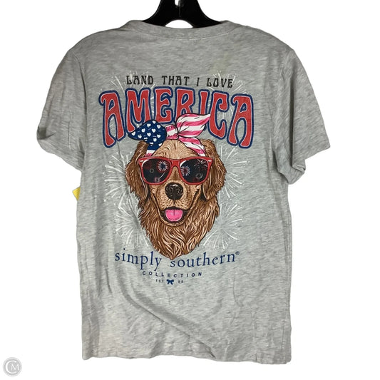 Top Short Sleeve By Simply Southern In Grey, Size: M first picture is back of shirt