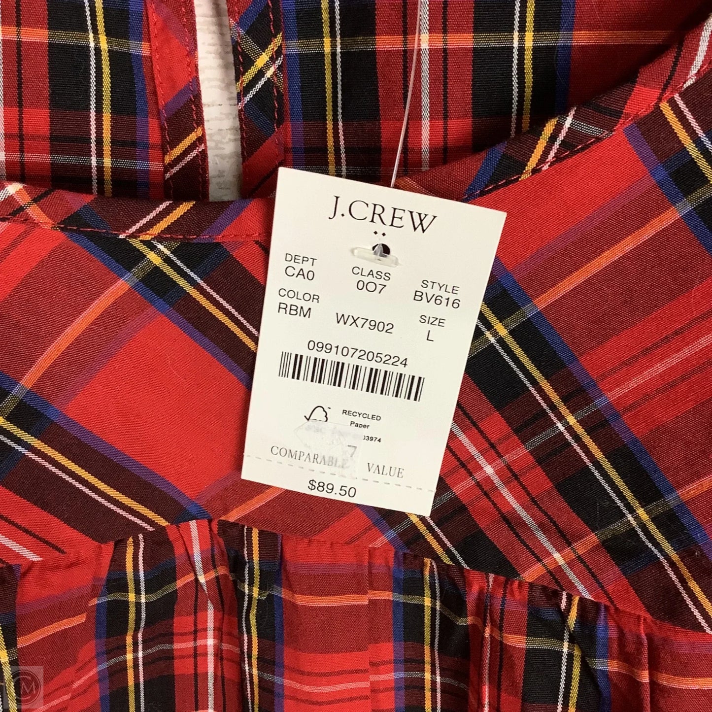 Top Long Sleeve By J. Crew In Plaid Pattern, Size: L