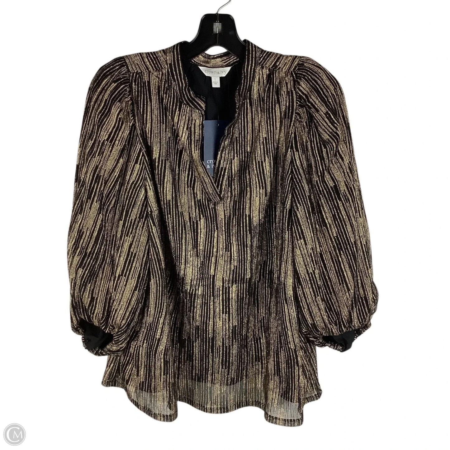 Top Long Sleeve By Crown And Ivy In Black & Gold, Size: L