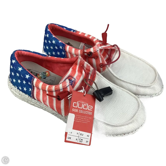 Shoes Flats By Hey Dude In Blue & Red & White, Size: 11