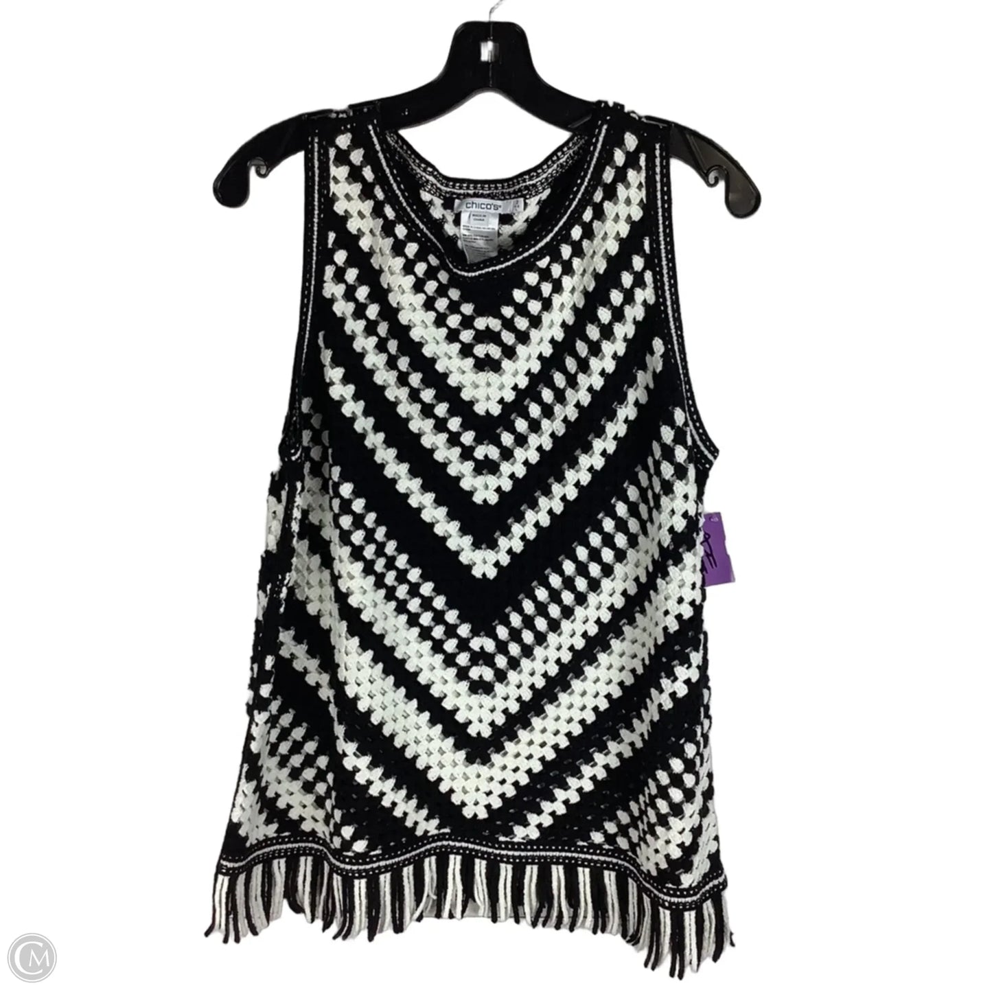 Top Sleeveless By Chicos In Black & White, Size: L
