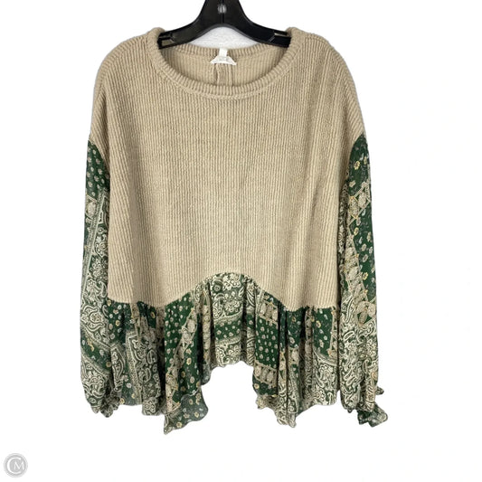 Top Long Sleeve By &merci In Green & Tan, Size: L