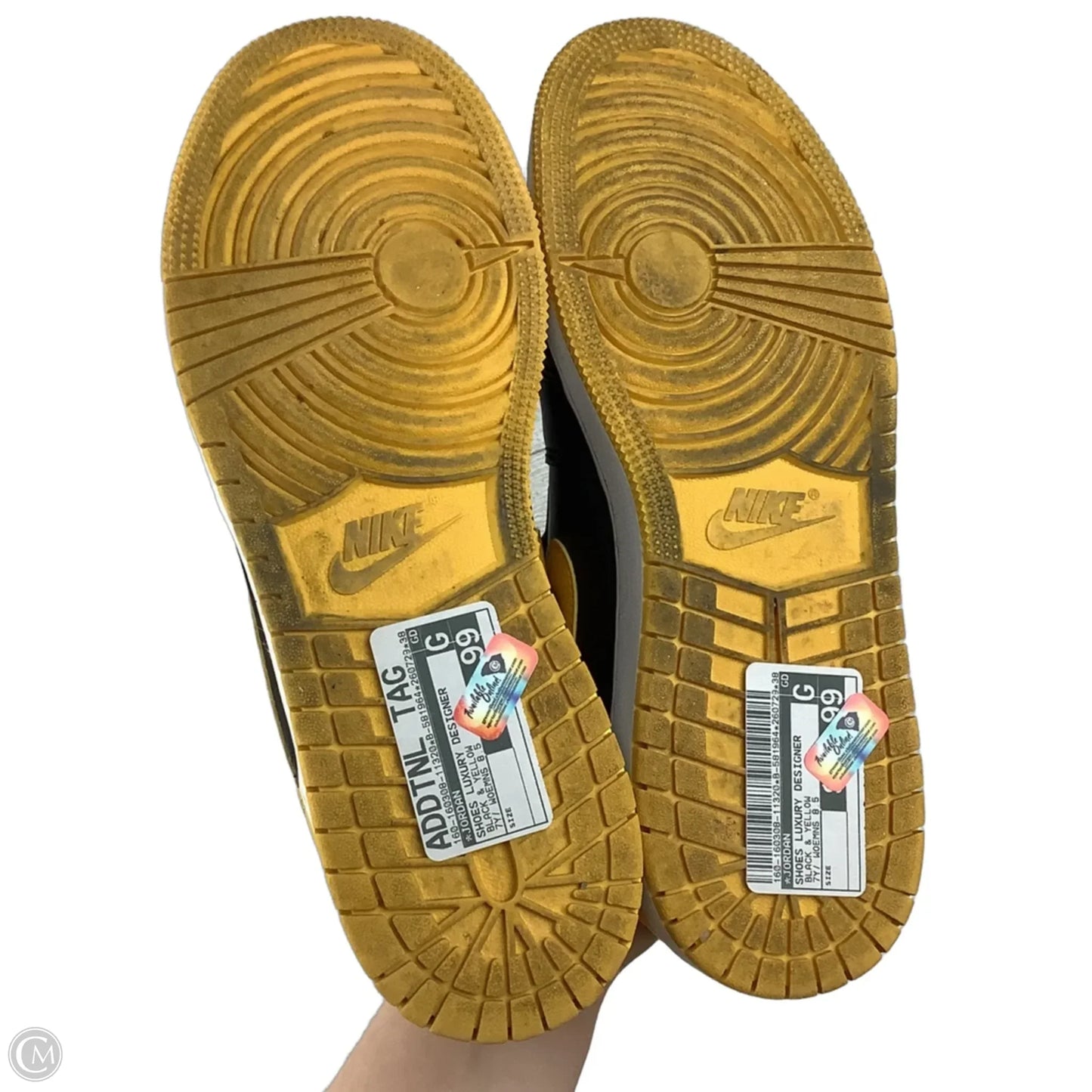 Shoes Luxury Designer By Jordan In Black & Yellow, Size: