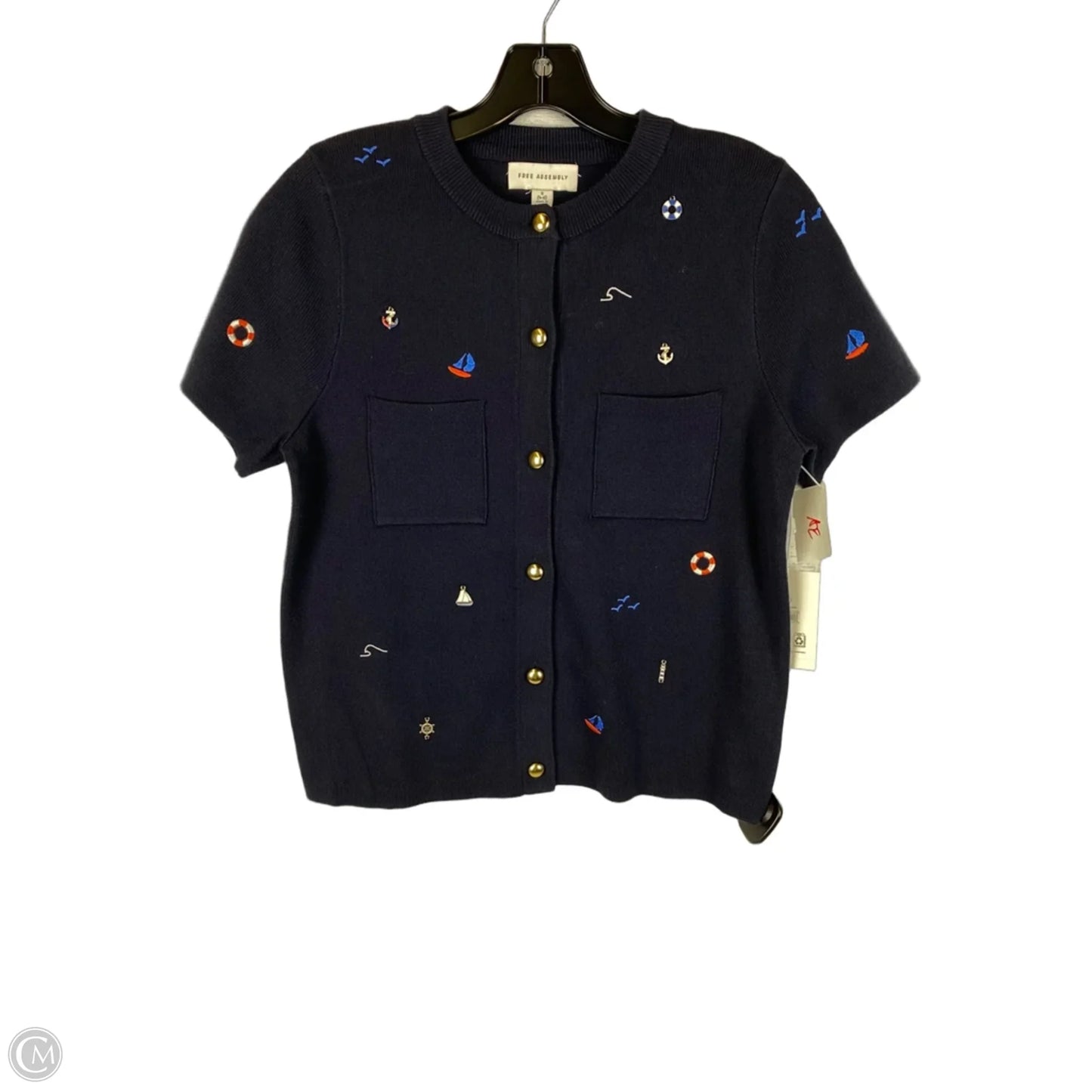 Sweater Short Sleeve By Free Assembly In Navy, Size: S