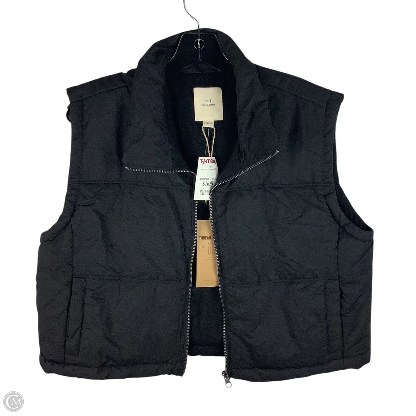 Vest Puffer & Quilted By Thread And Supply In Black, Size: L