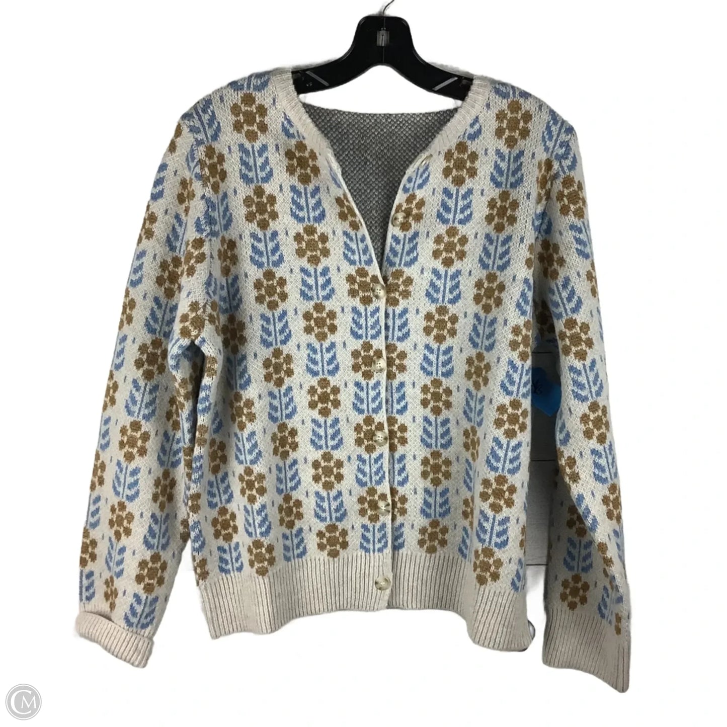 Sweater Cardigan By Clothes Mentor In Blue & Brown, Size: S