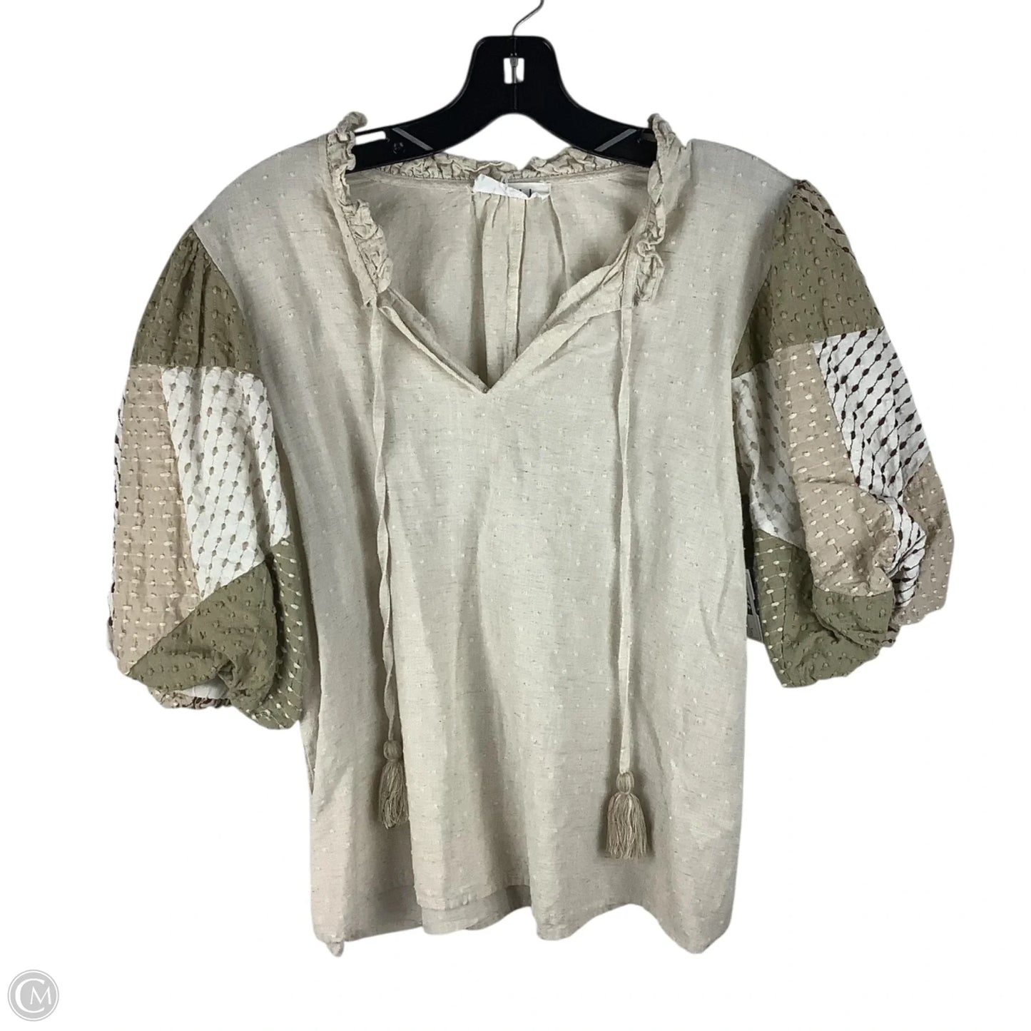Top Short Sleeve By Thml In Cream & Green, Size: L