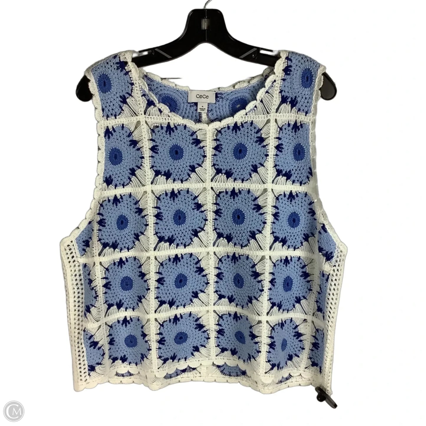 Top Sleeveless By Cece In Blue & White, Size: Xl