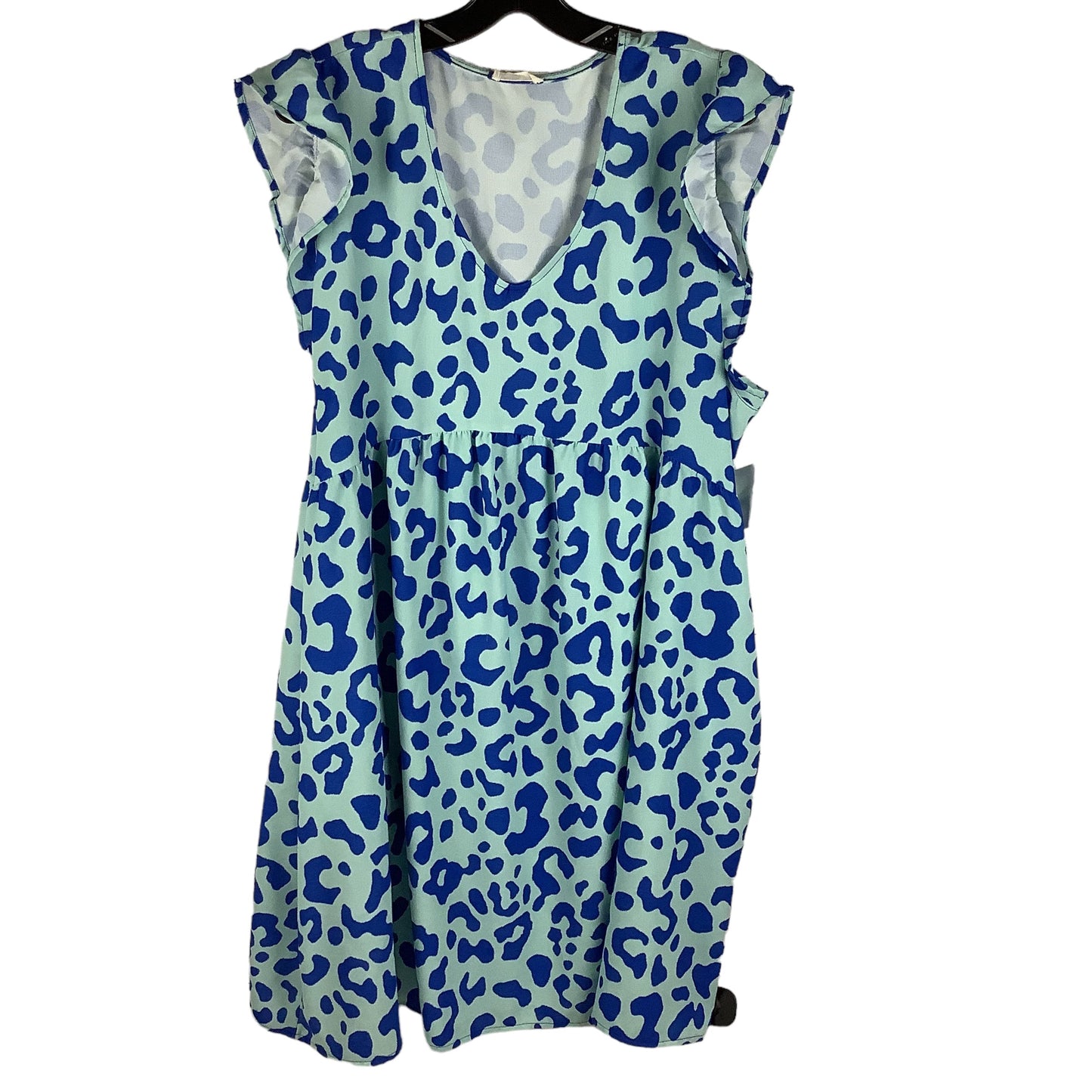 Animal Print Dress Casual Short Cotton Bleu, Size 1x